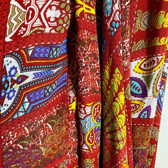 Retro Earthbound Trading Co. Boho Red Print Wide Leg Maxi Split Skirt Size M - Picture 6 of 7